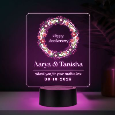 Personalized Couple Night Lamp Custom with Name & Date Bedside Table Lamp Couple Gift Anniversary, Wedding, Marriage, Valentine Day Multicolored Light (Anniversary Gift)
